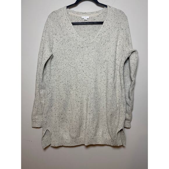 J.Jill V Neck Tunic Cream Speckled Sweater Size M - Picture 1 of 9